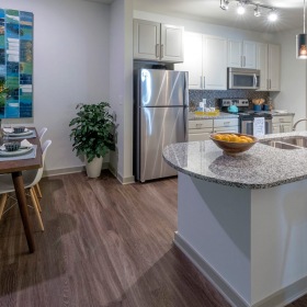 kitchen and dining room area